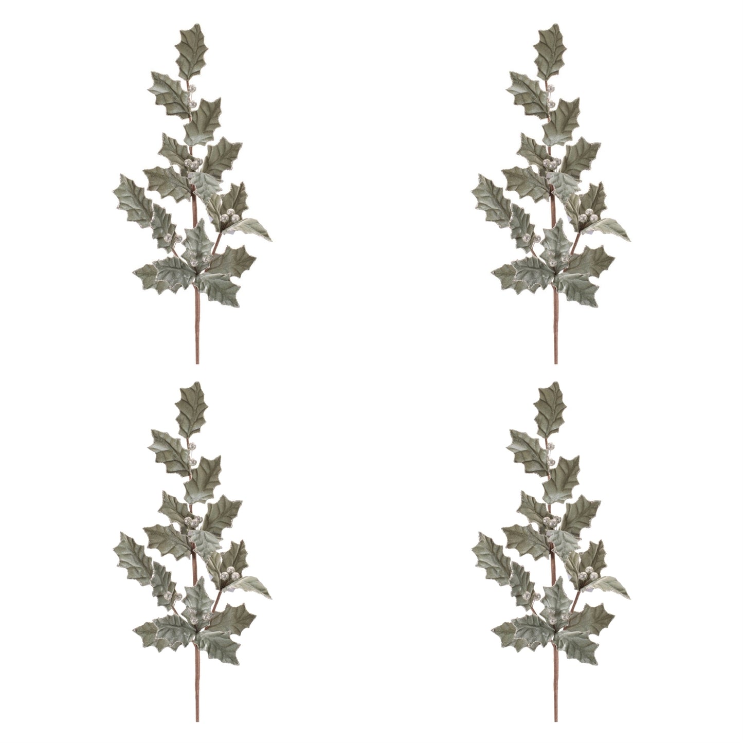 Glittered Holly Leaf Spray (Set of 4)