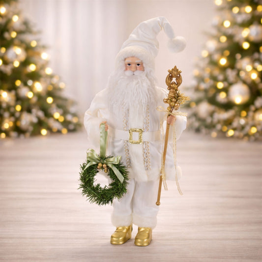 Santa Figurine with Wreath and Staff