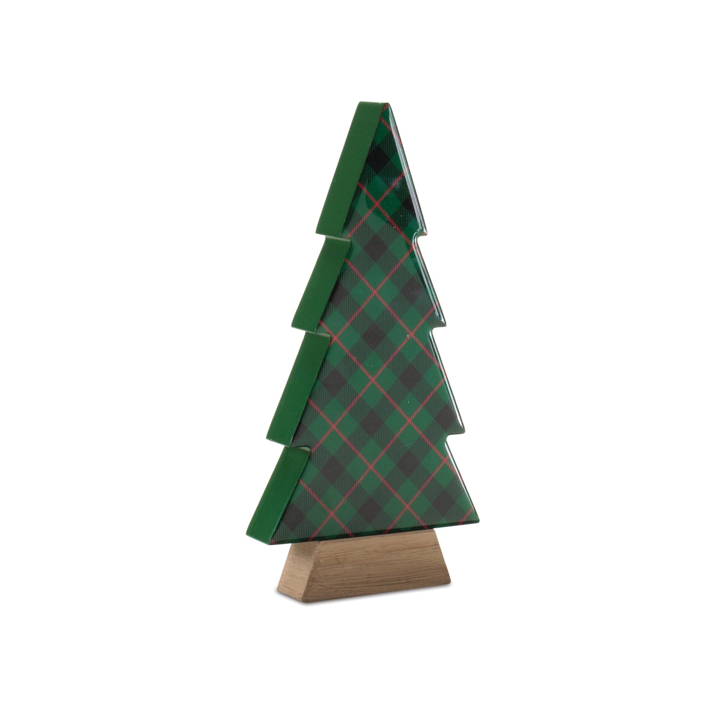 Plaid Holiday Tree with Wood Base (Set of 3)