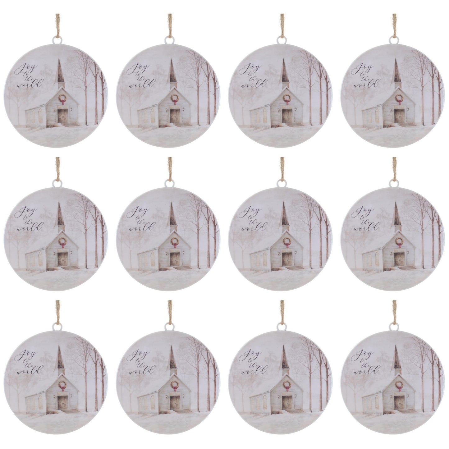 Church Disc Ornament with Holiday Sentiment (Set of 12)