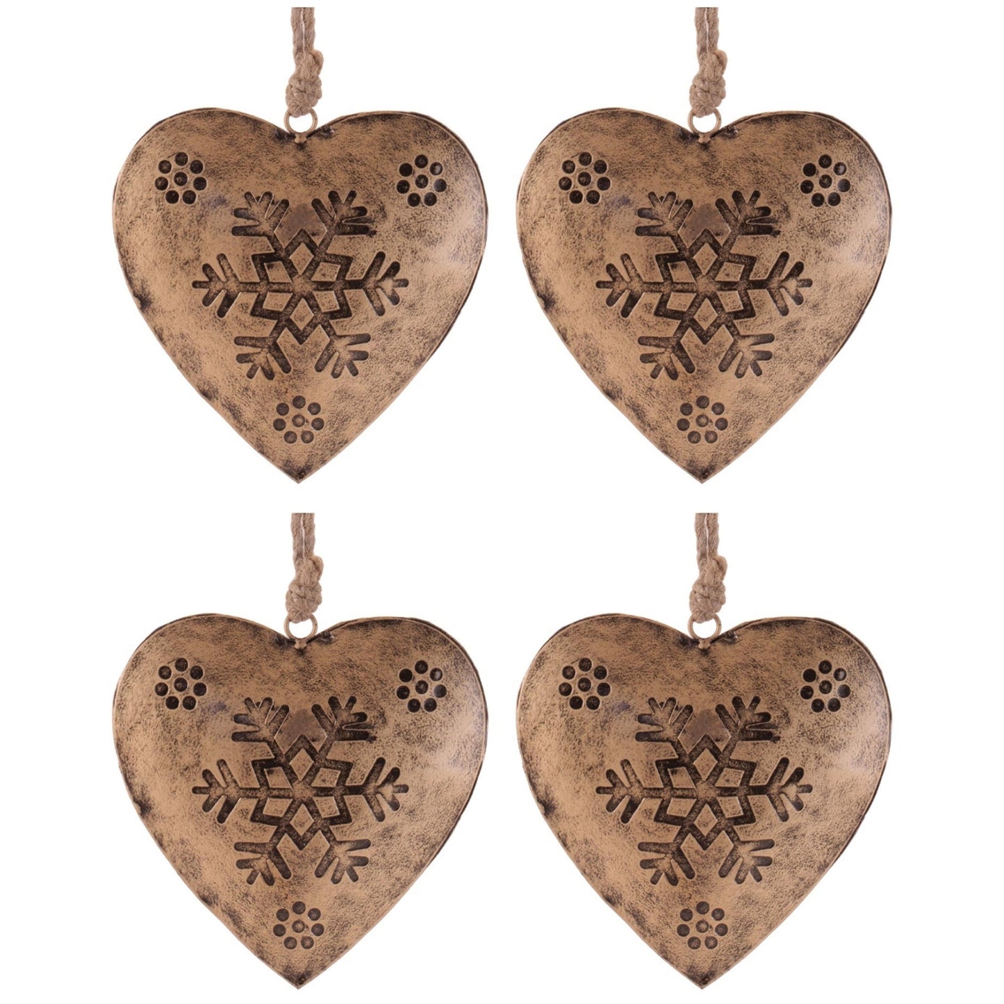 Rustic Snowflake Heart Ornament (Set of 4)