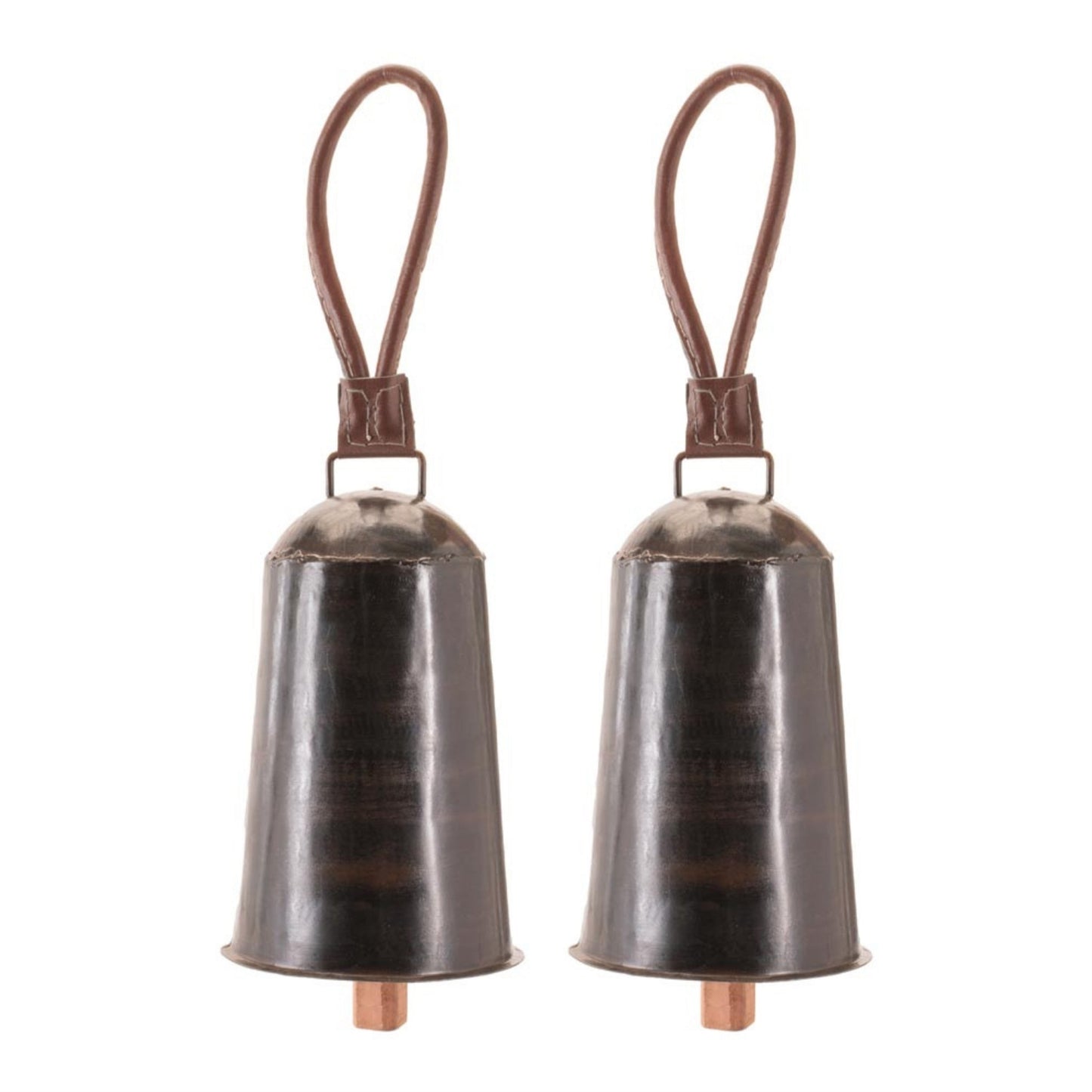 Rustic Iron Hanging Bell with Leather Strap (Set of 2)