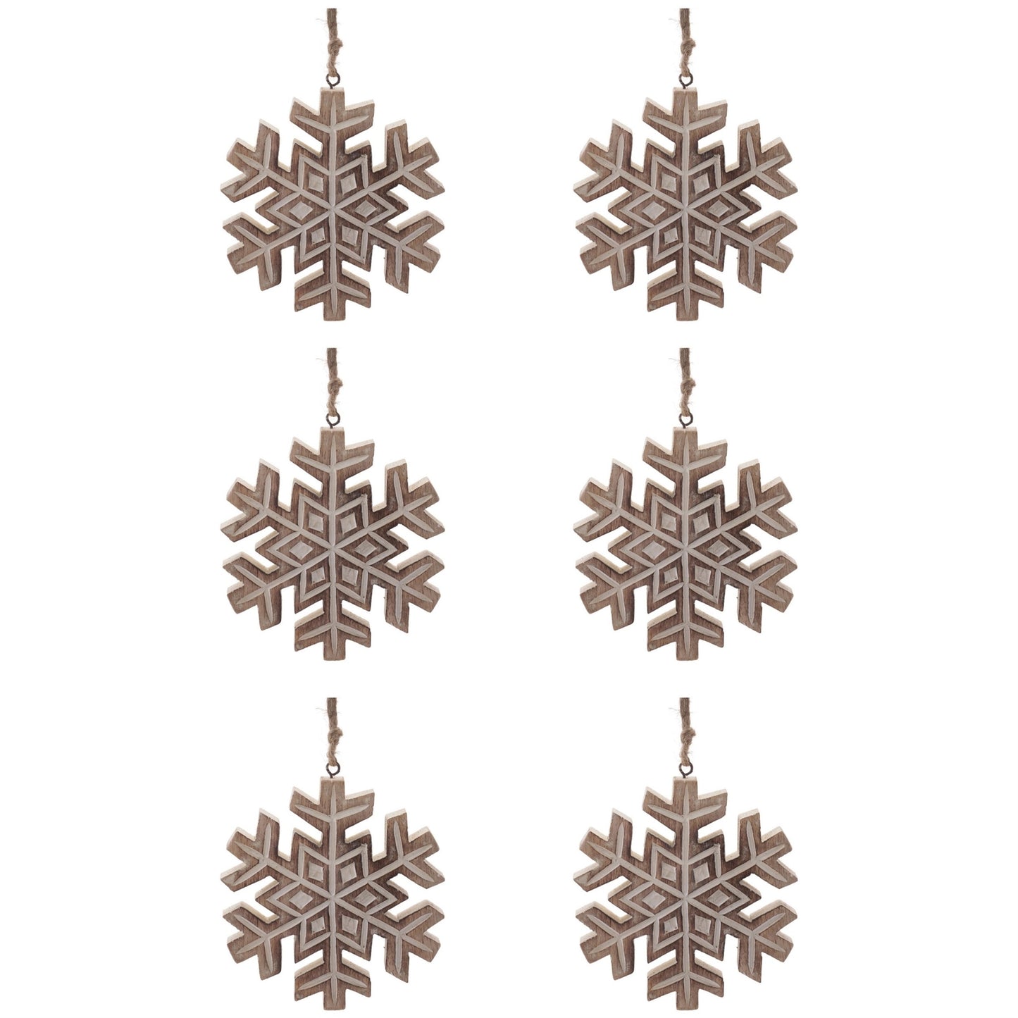 Wooden Snowflake Ornament Set of 6 Ð 5.5"H