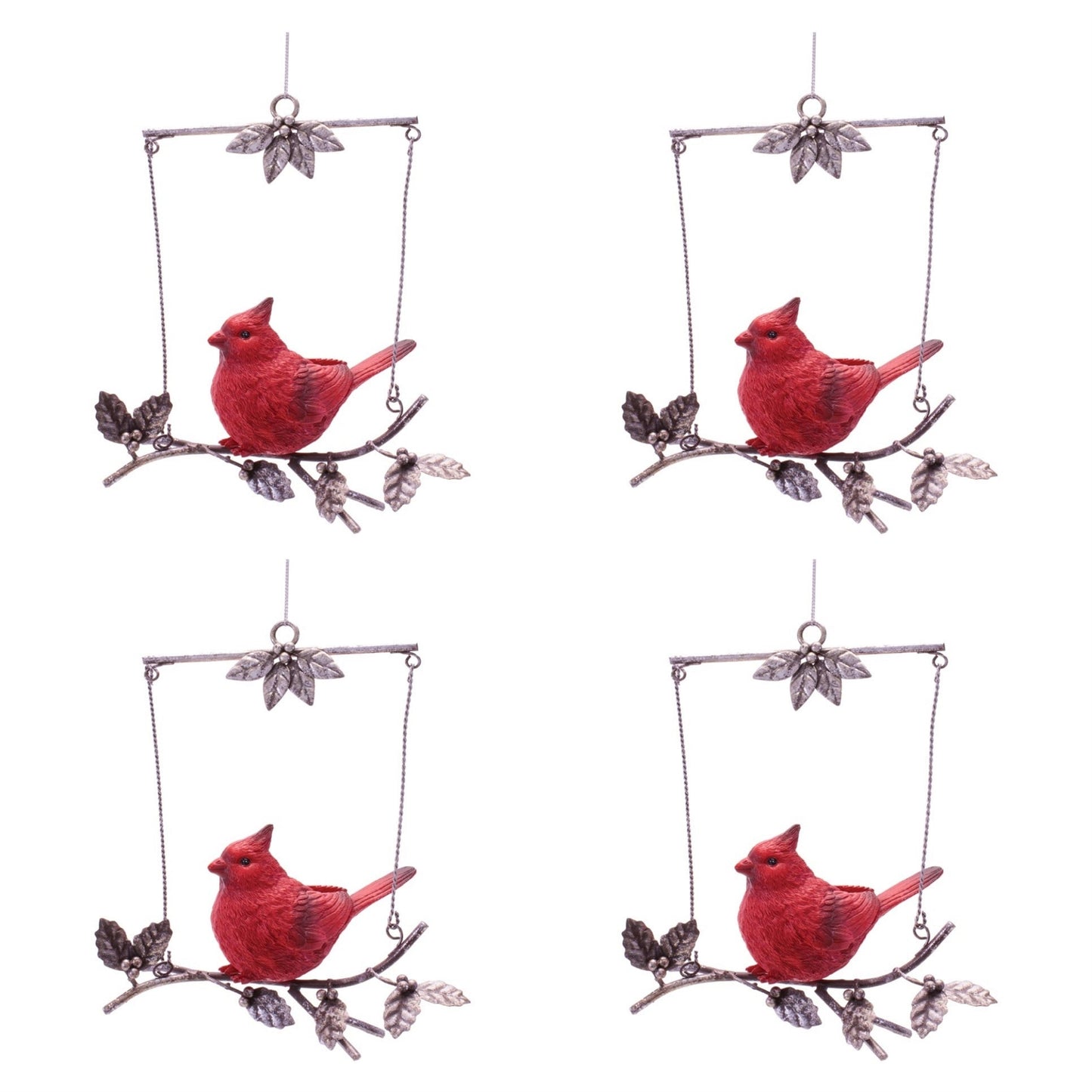 Cardinal on Branch Ornament Set of 4 Ð 7"H Resin & Metal