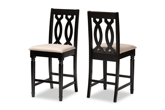 Baxton Studio Darcie Modern and Contemporary Sand Fabric Upholstered Espresso Brown Finished 2-Piece Wood Counter Stool Set of 4