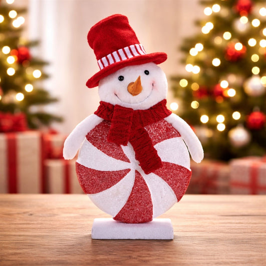 Peppermint Snowman Figurines with Knit Hat (Set of 2)