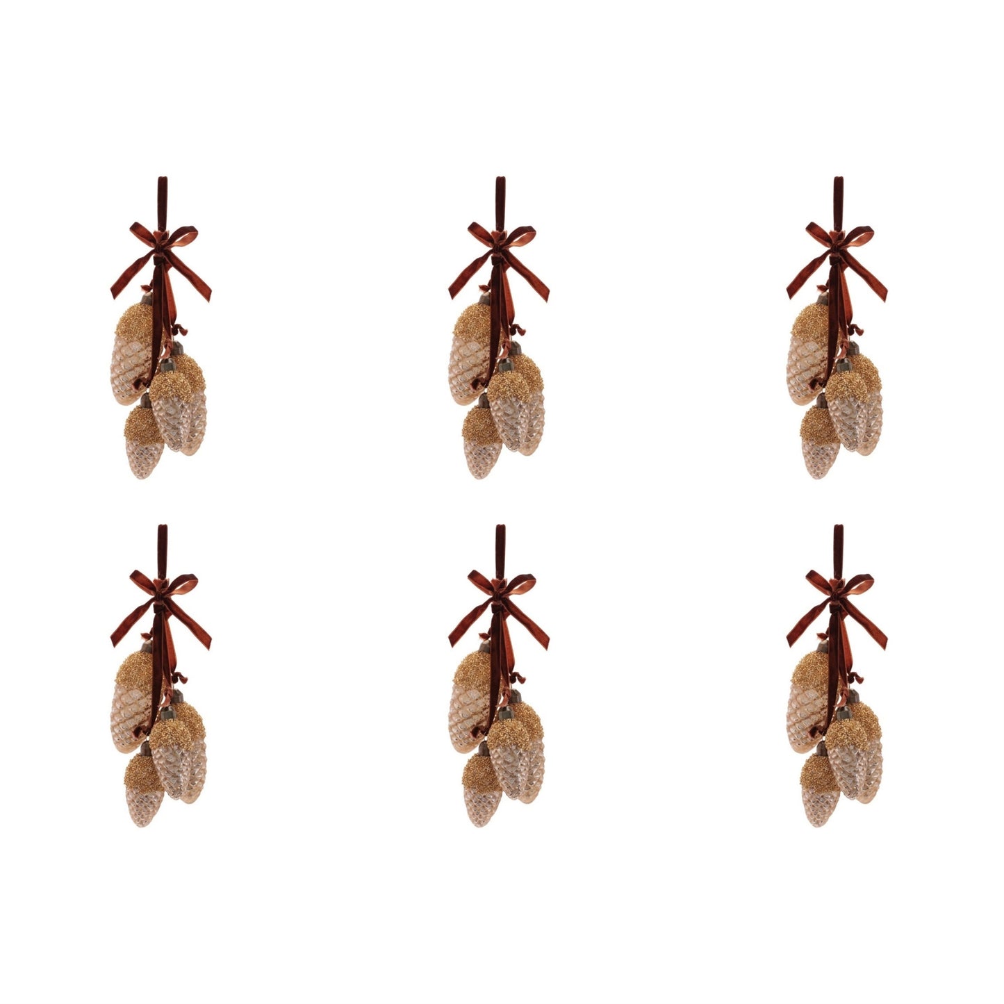 Glass Pine Cone Drop Ornaments (Set of 6) Ð 7" Nature-Inspired Christmas DŽcor