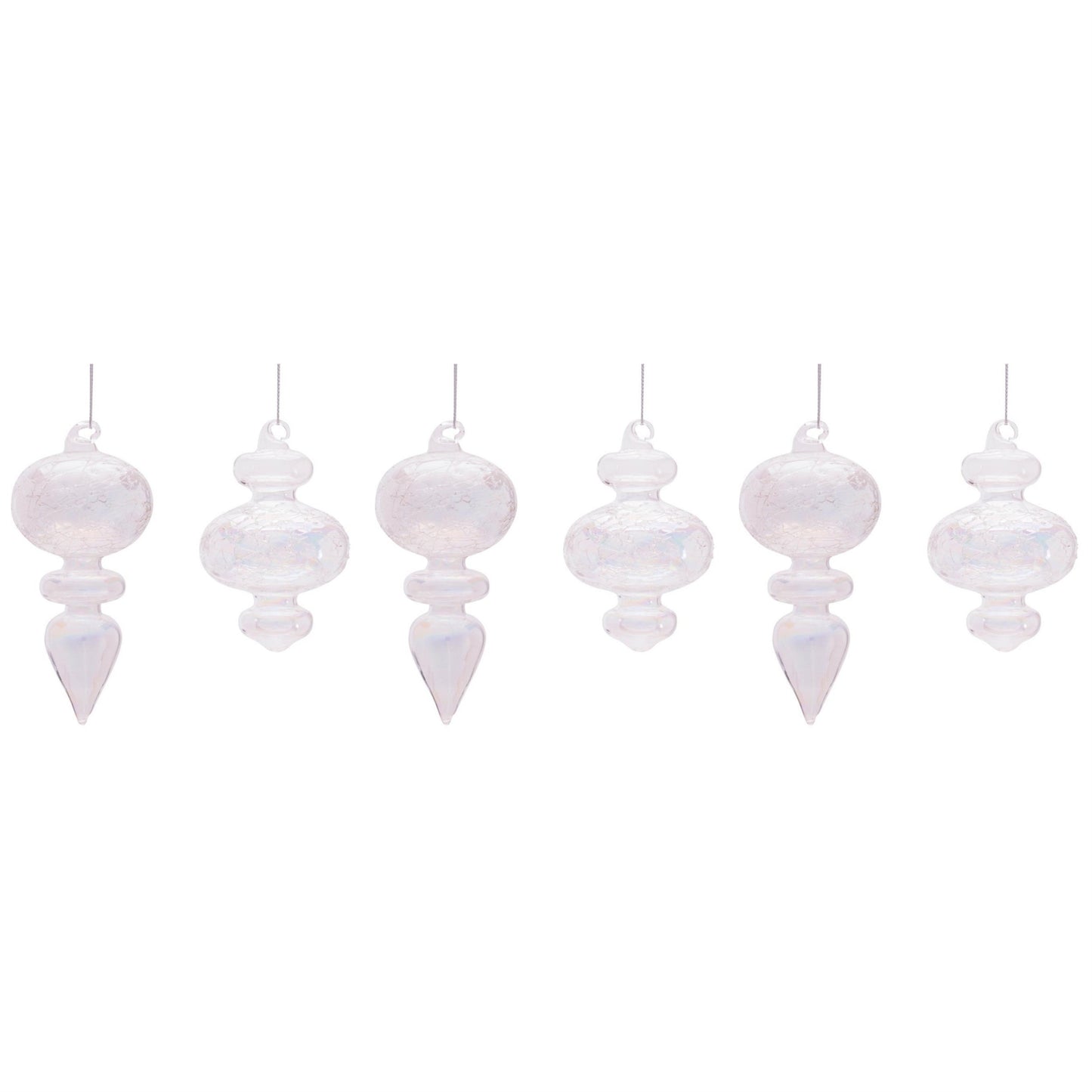 Iridescent Crackle Glass Finial Ornament (Set of 6)