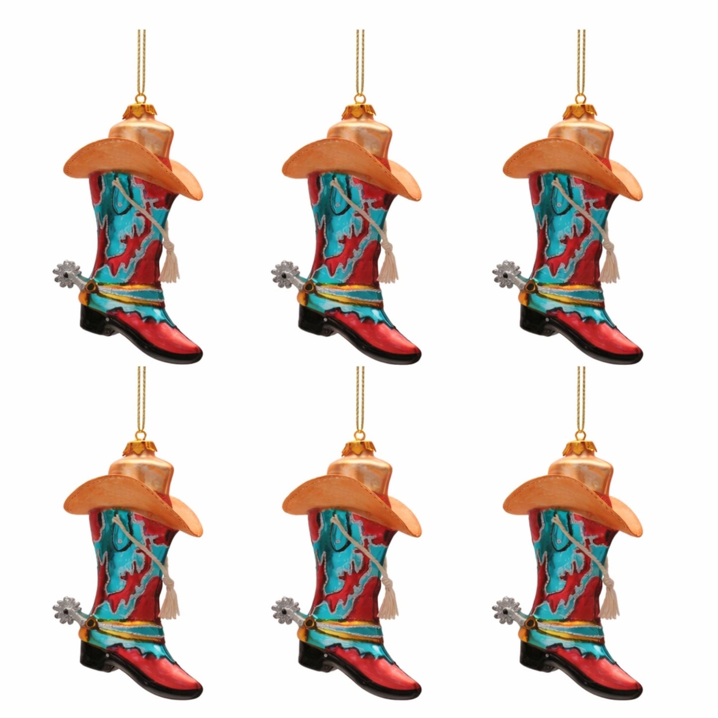Glass Cowboy Boot and Hat Ornaments (Set of 6)