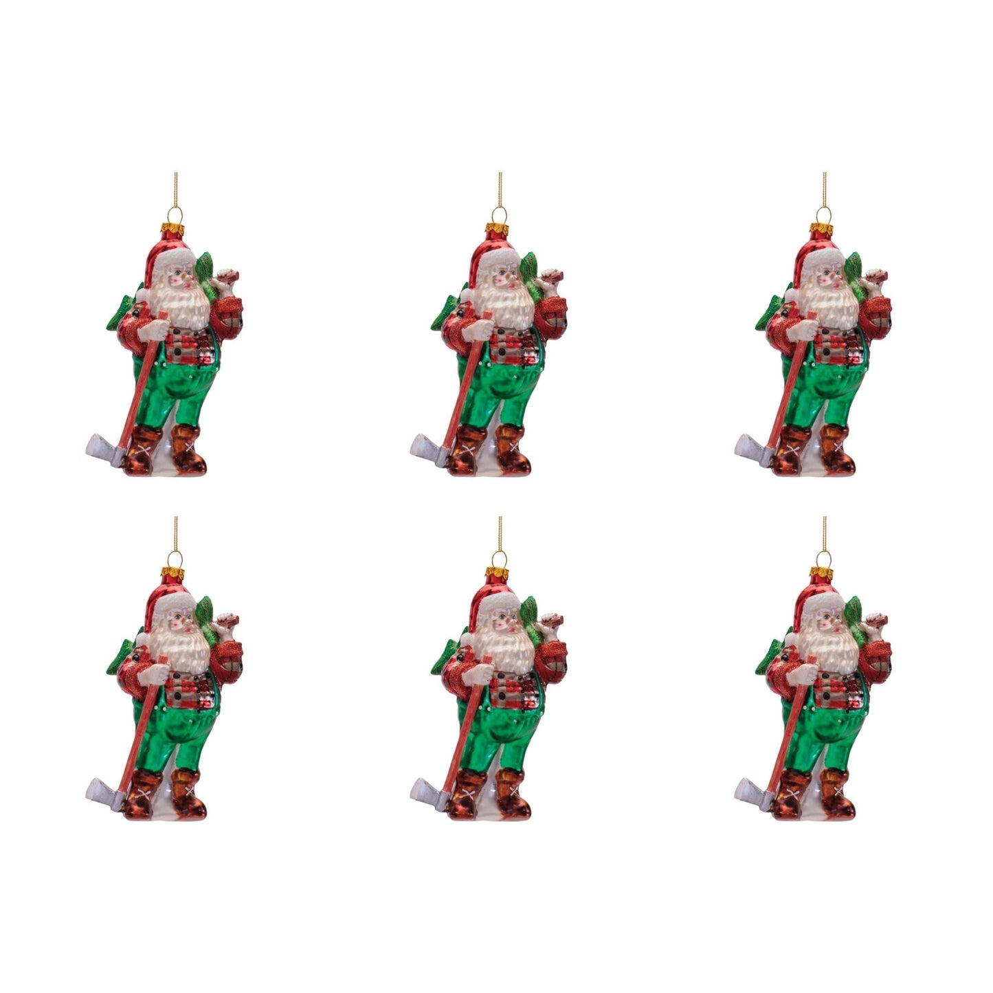 Glass Santa Lumberjack Ornaments (Set of 6)