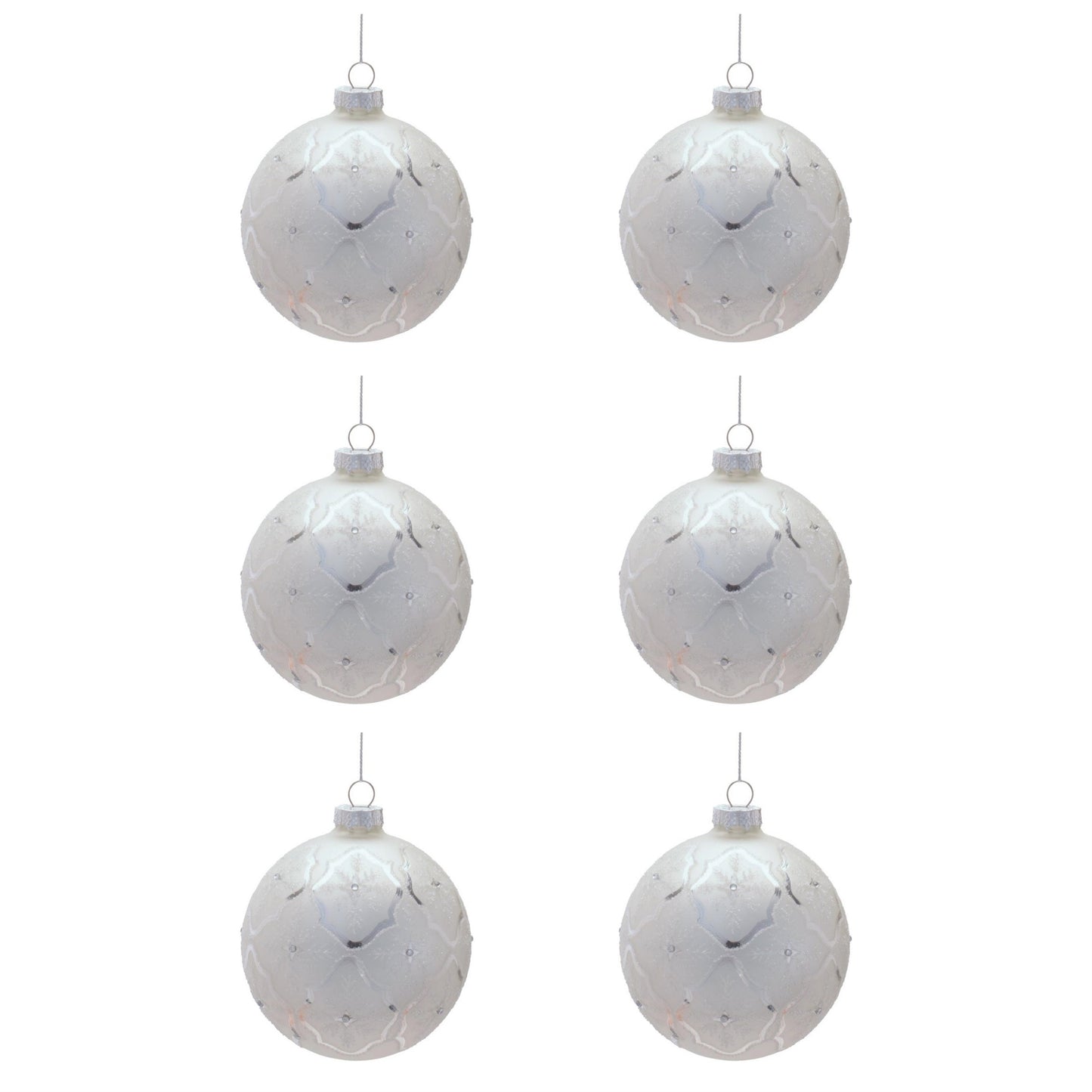 Glass Ball Ornaments with Snowflake (Set of 6)