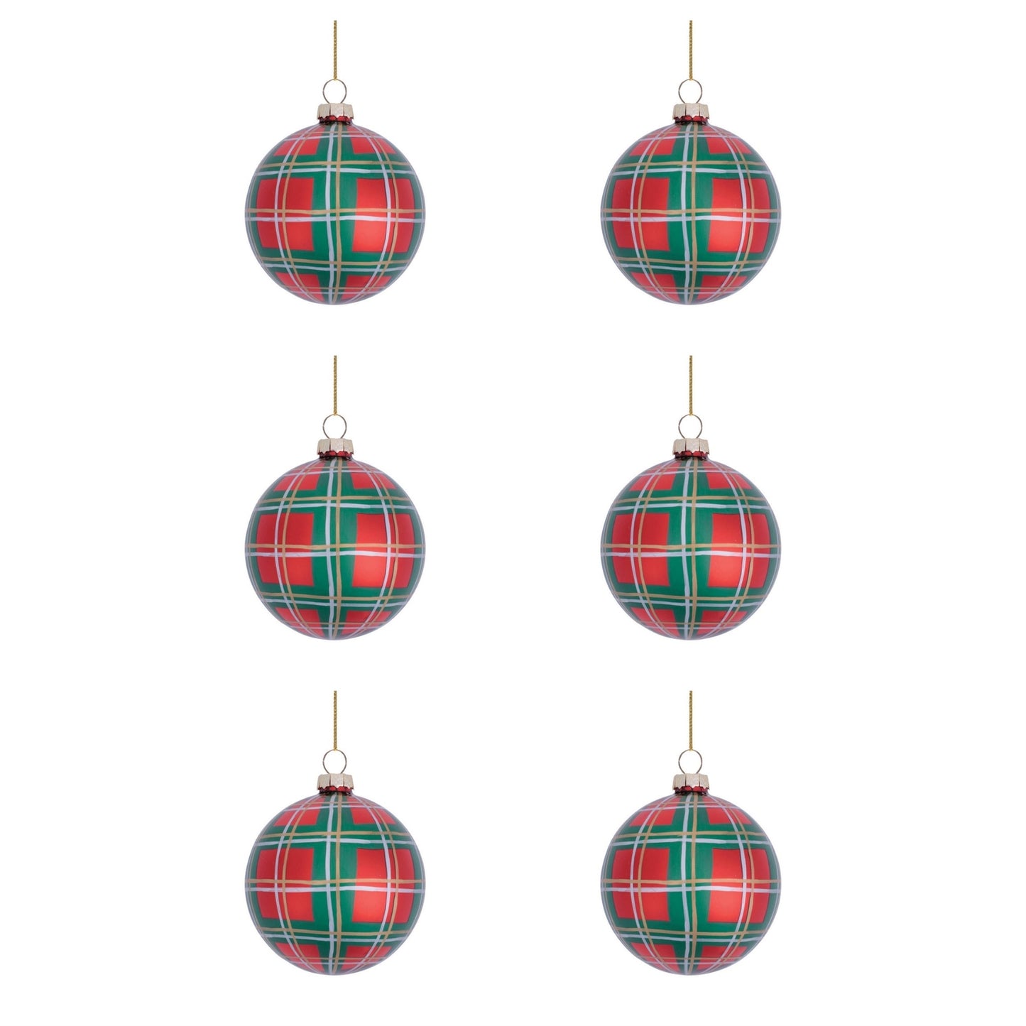 Glass Plaid Ball Ornaments (Set of 6)