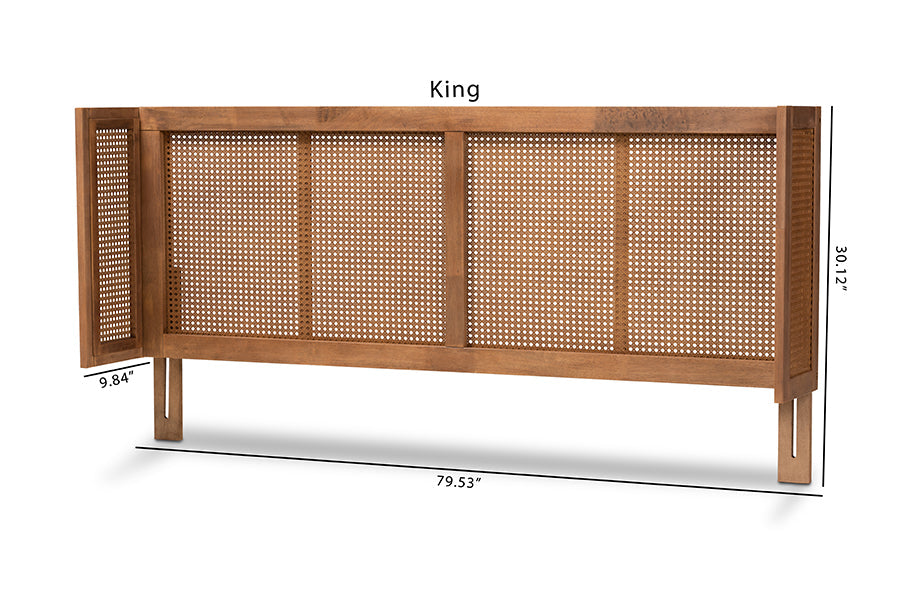 Baxton Studio Rina Mid-Century Modern Ash Wanut Finished Wood and Synthetic Rattan King Size Wrap-Around Headboard