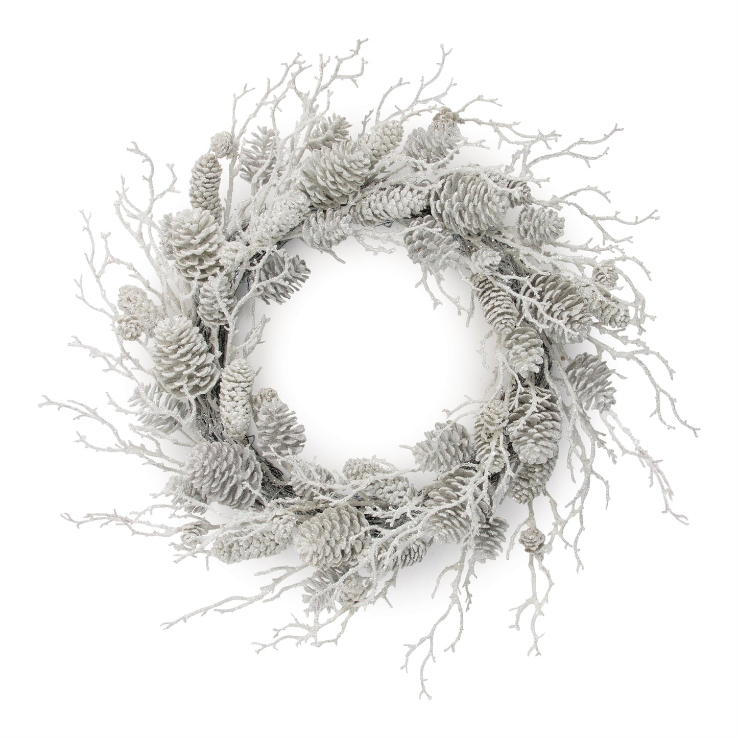 Flocked Pine Cone and Twig Wreath 24"D