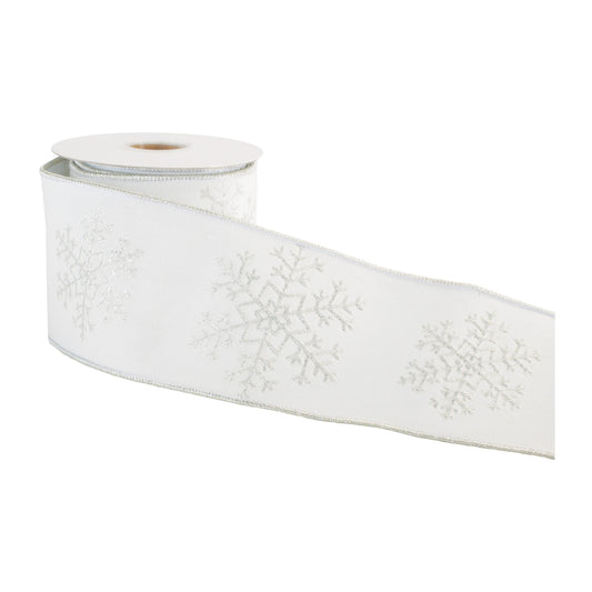 Glitter Snowflake Wired Ribbon 4" x 5 Yds.
