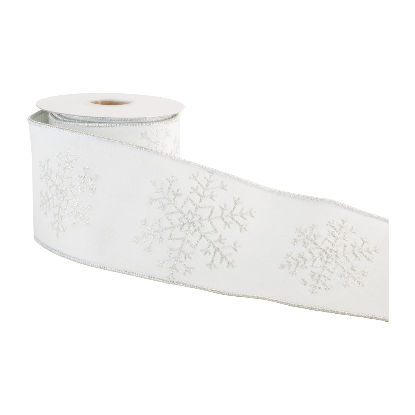 Glitter Snowflake Wired Ribbon 4" x 5 Yds.