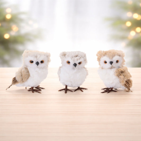 Owl with Faux Fur Shelf Sitter (Set of 12)