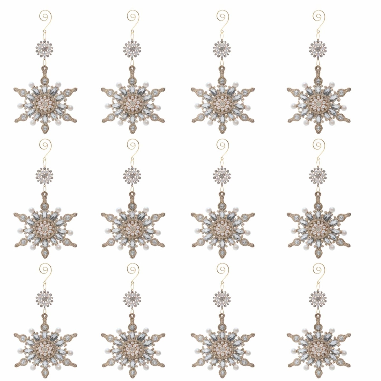 Pearl and Jewel Snowflake Ornaments (Set of 12)