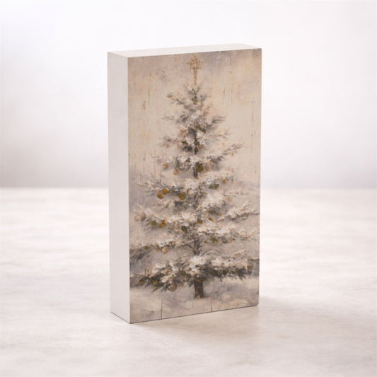Rustic Christmas Tree Block Sign (Set of 2)