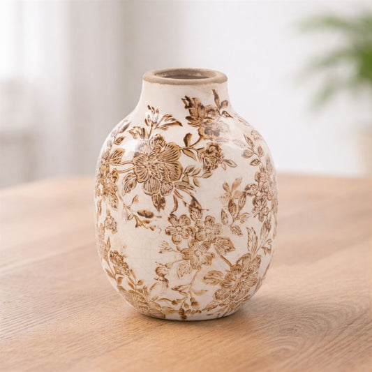 Floral Pattern Ceramic Vase 6.25"H