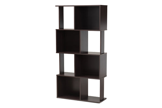 Baxton Studio Riva Modern and Contemporary Dark Brown Finished Geometric Wood Bookshelf