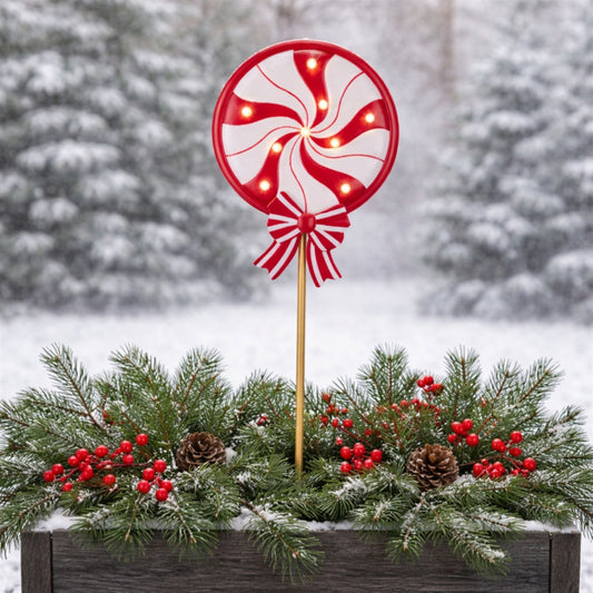 LED Peppermint Lollipop Planter Stake