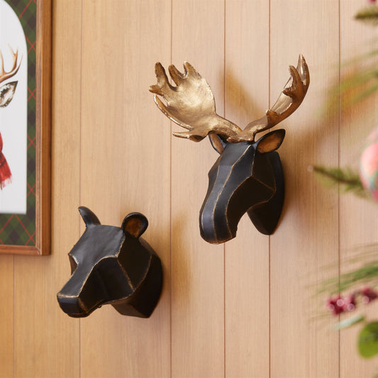Geometric Bear and Moose Wall Mounts (Set of 2)