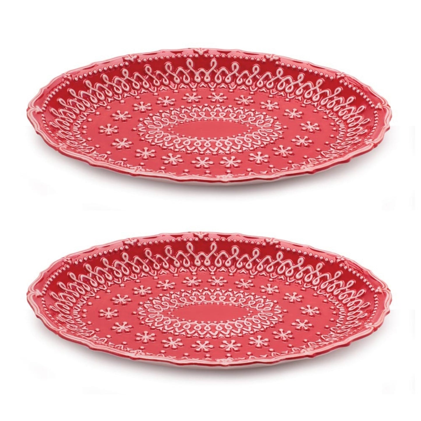 Embossed Ceramic Snowflake Platter (Set of 2)