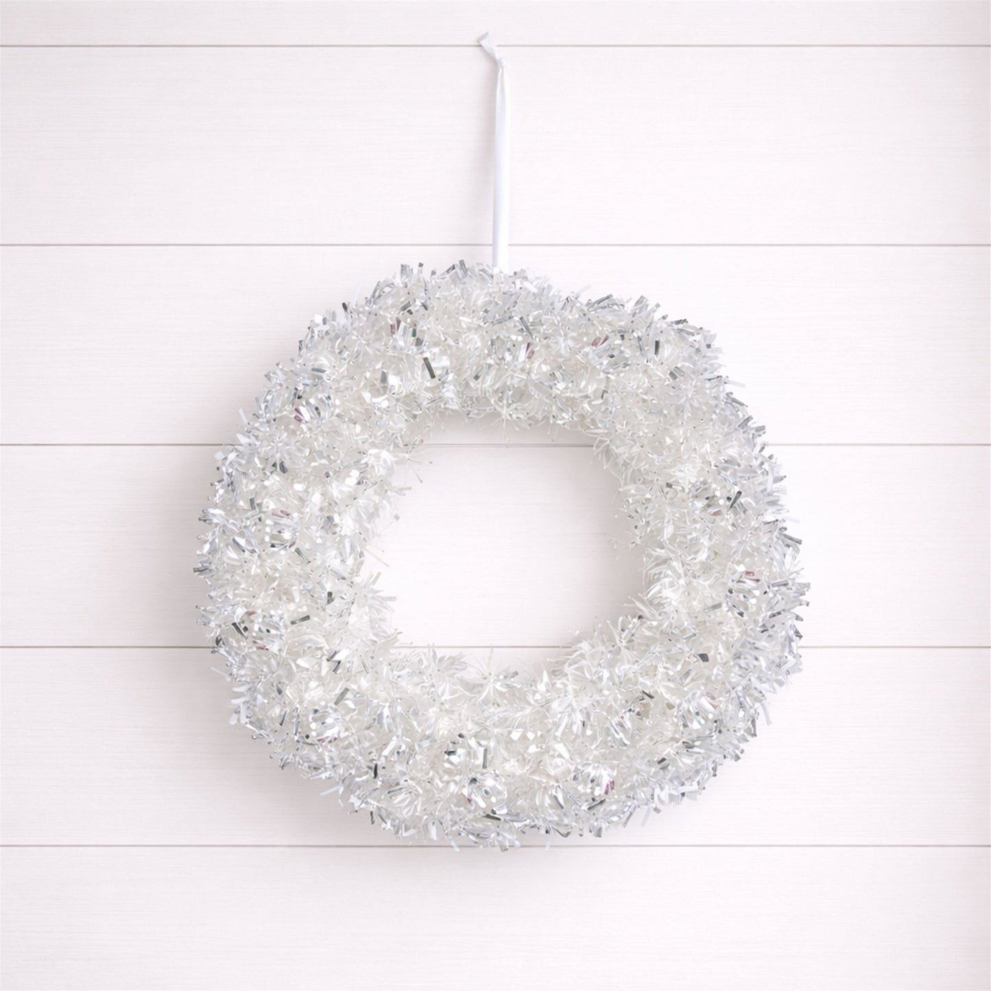 Silver Tinsel Christmas Wreath 18"D