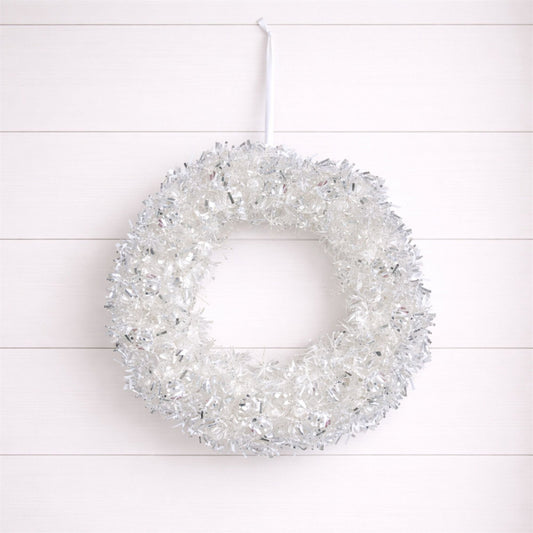 Silver Tinsel Christmas Wreath 18"D