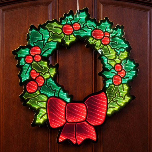 Hanging Holly Wreath with Bow Ekkolight 24"H