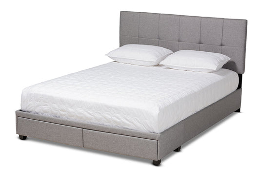 Baxton Studio Netti Light Grey Fabric Upholstered 2-Drawer King Size Platform Storage Bed