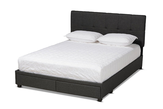 Baxton Studio Netti Dark Grey Fabric Upholstered 2-Drawer King Size Platform Storage Bed