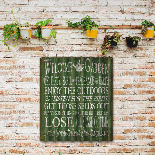 Welcome to the Garden - Corrugated Metal Wall Art