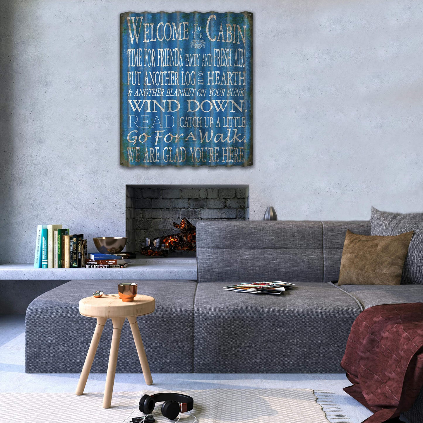 Welcome to the Cabin: 1 Line - Corrugated Metal Wall Art