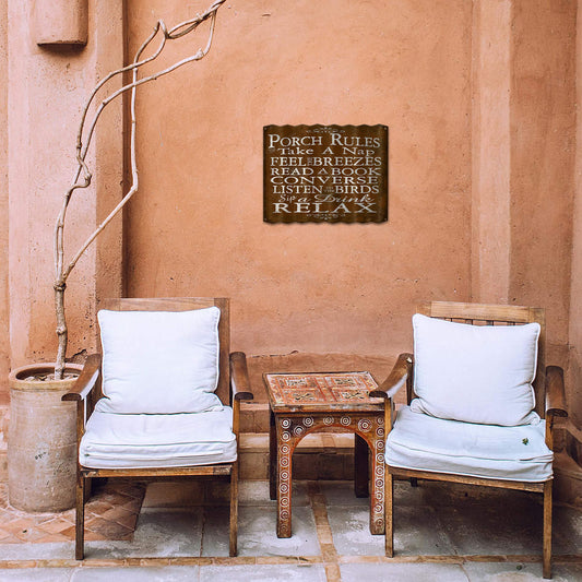 Porch Rules - Corrugated Metal Wall Art