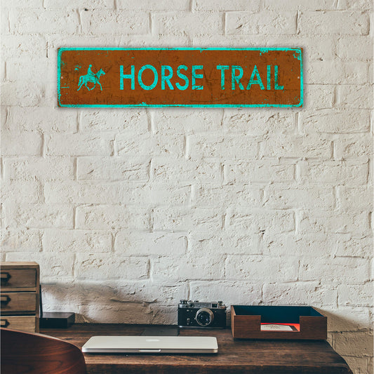 Landmark Horse Riding Custom Signs: Brown & Teal - Wall Decor