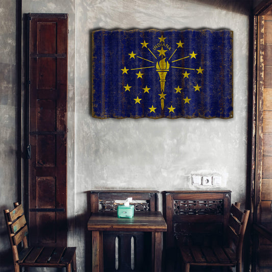 Indiana State Flag - Corrugated Metal Wall Art