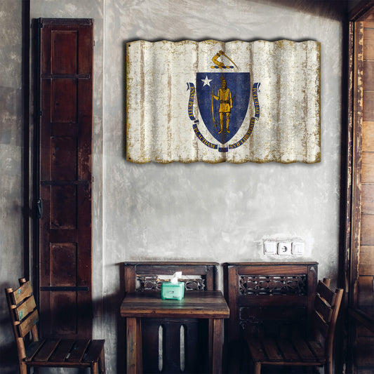 Massachusetts State Flag - Corrugated Metal Wall Art