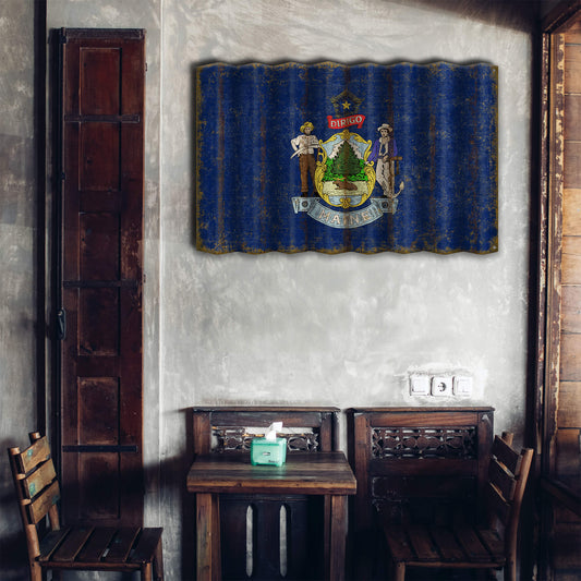 Maine State Flag - Corrugated Metal Wall Art