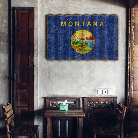 Montana State Flag - Corrugated Metal Wall Art