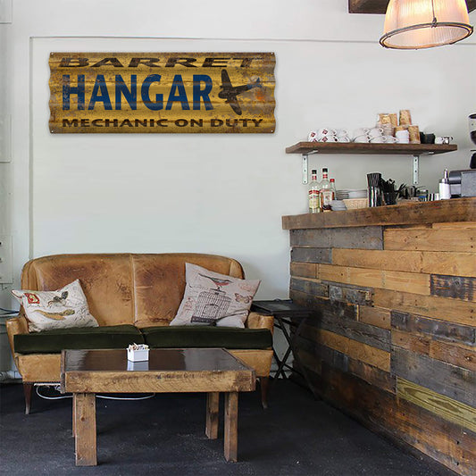 Barret Hangar: Mechanic on Duty - Corrugated Metal Wall Art