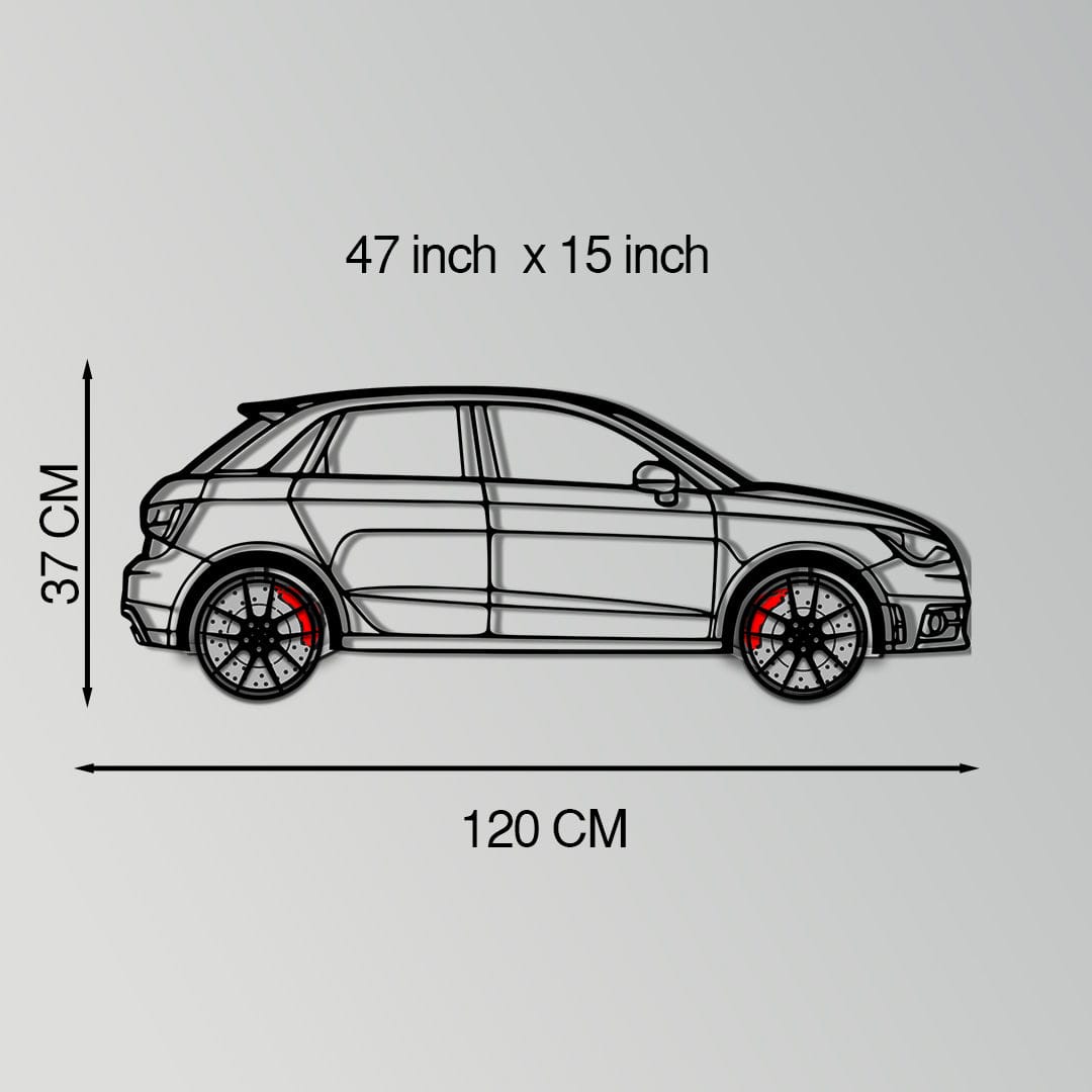 Audi A1 Metal Car Wall Art with Rotating Wheels - Handmade Car Silhouette Decor - Automotive Wall Art for Petrolheads-KAFMEKA094