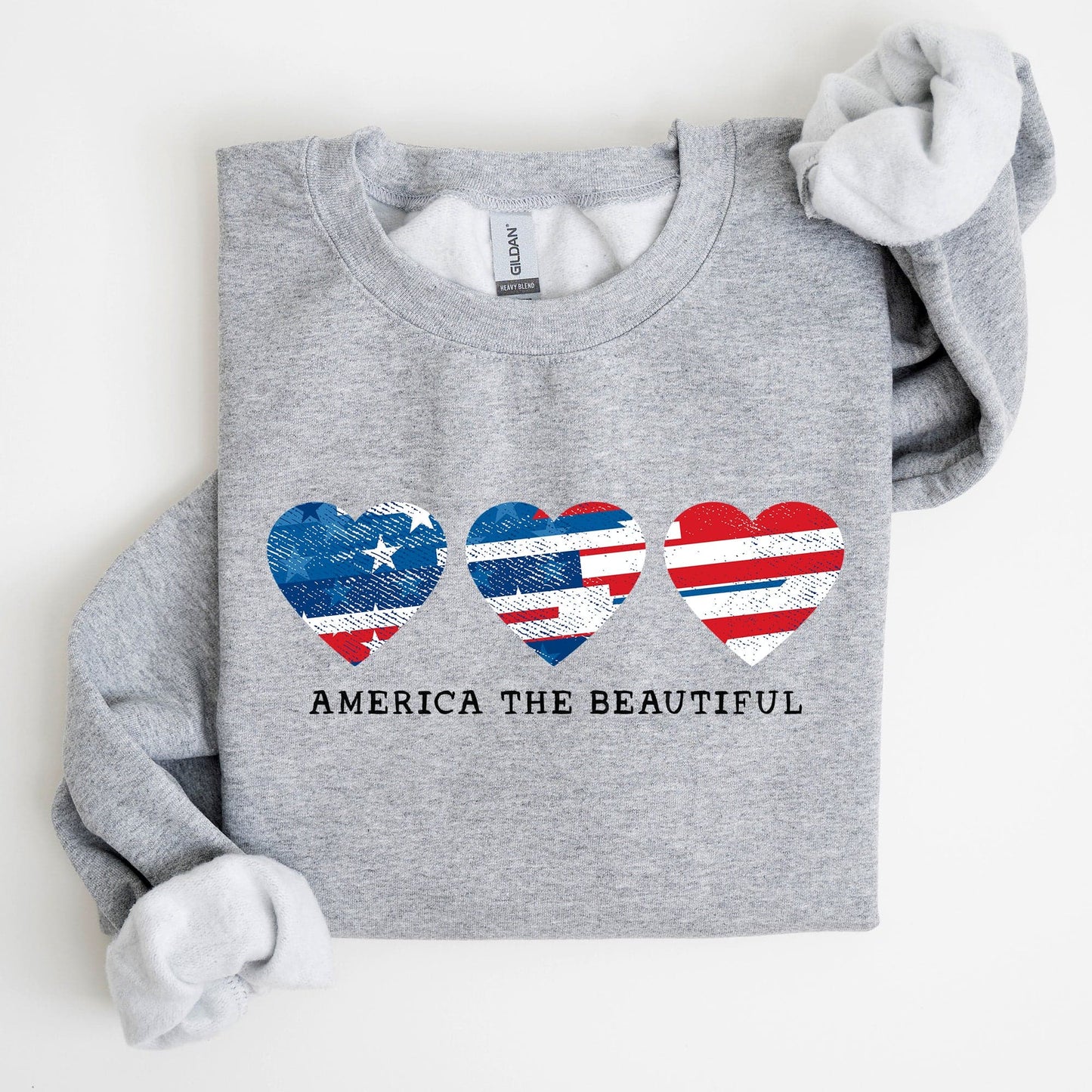America The Beautiful Retro Hearts Patriotic Vintage American Pride Flag Inspired Sweatshirt