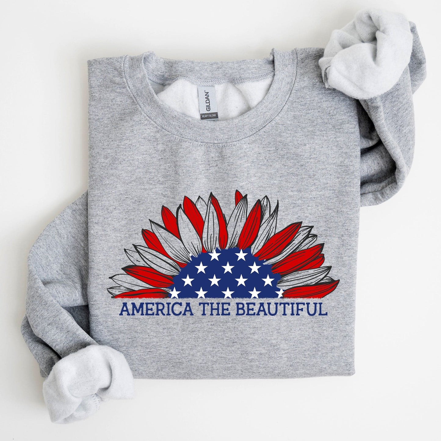 America The Beautiful Sunflower Patriotic Emblem Artwork In Bold Uplifting Style For Everyday Wear Sweatshirt