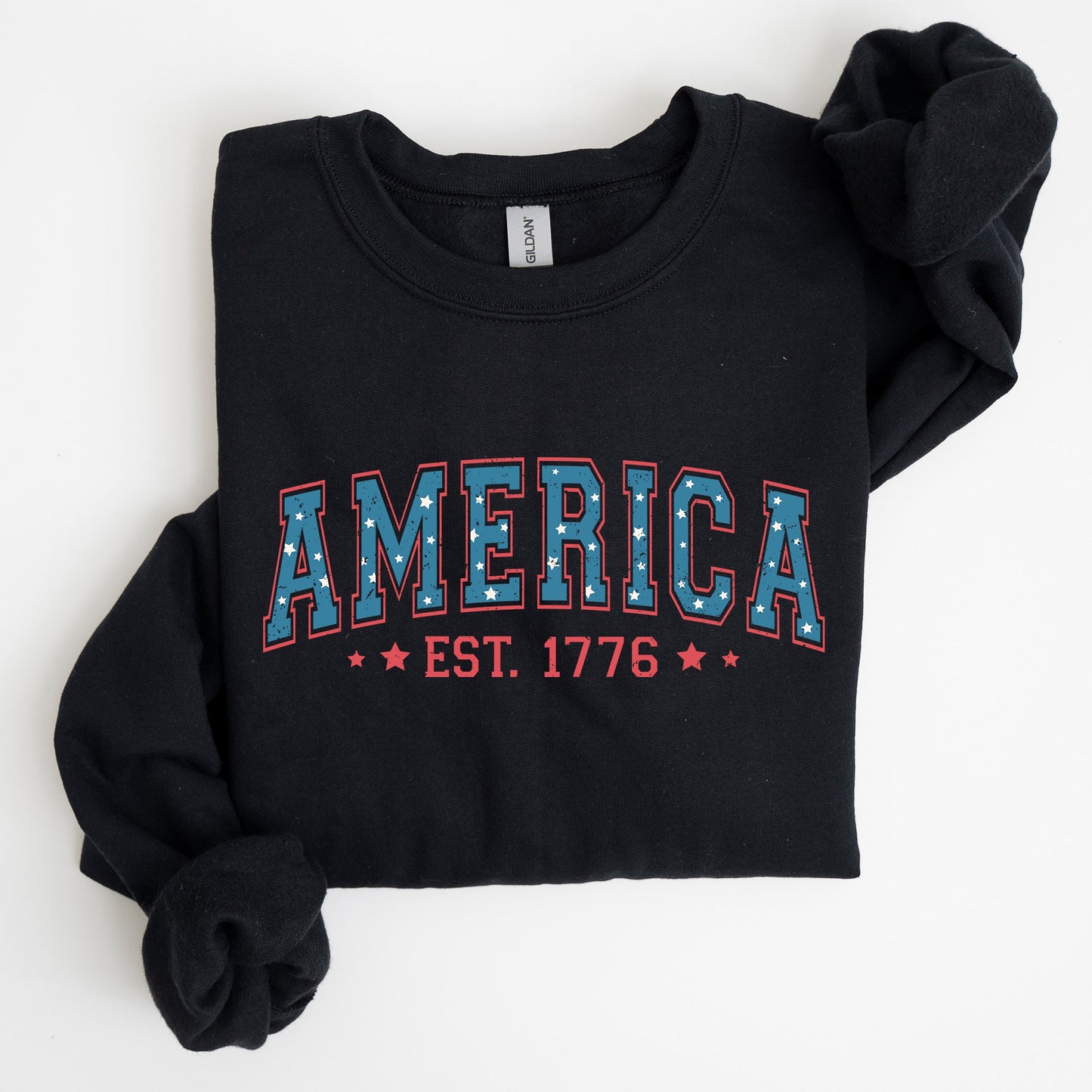 America 1776 Patriotic 4th of July Vintage Graphic Print Across Chest Sweatshirt