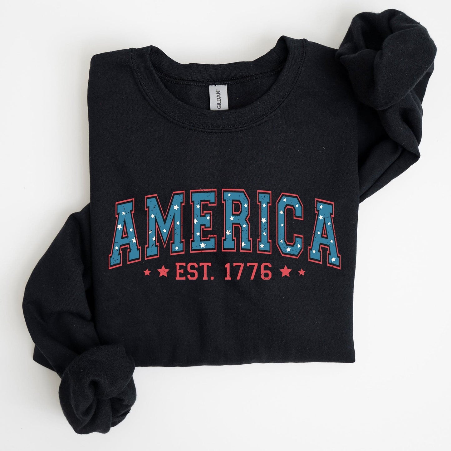 America 1776 Patriotic 4th of July Vintage Graphic Print Across Chest Sweatshirt