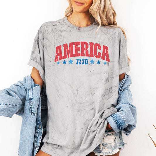 America 1776 Color Blast Patriotic USA Fourth Of July Vintage Flag Theme Comfort Colors Tee