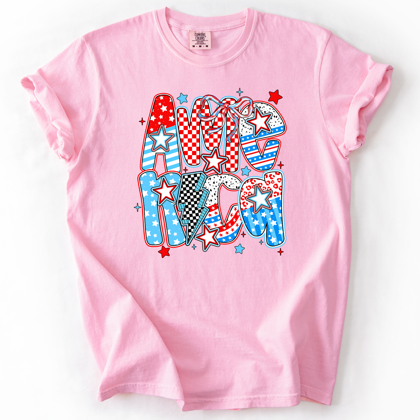 Colorful American Patriotism USA Fourth Of July Celebration Bold Flag Inspired Comfort Colors Tee