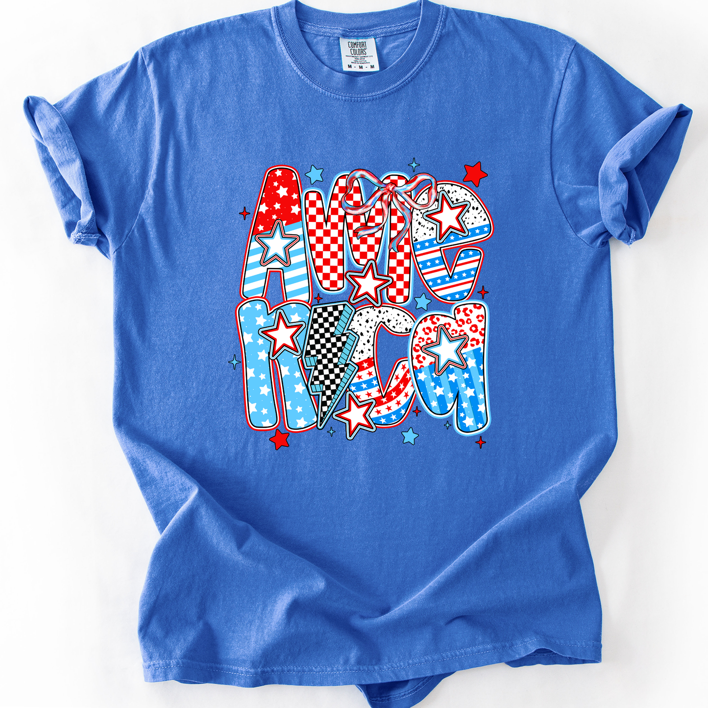 Colorful American Patriotism USA Fourth Of July Celebration Bold Flag Inspired Comfort Colors Tee